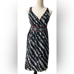 Axcess Black and Gray Midi Dress with Red Accents